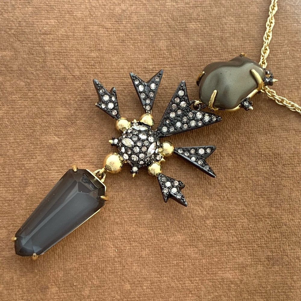 ALEXIS BITTAR Pearl Gold Ruthenium Gunmetal Swarovski Crystal Snowflake Necklace